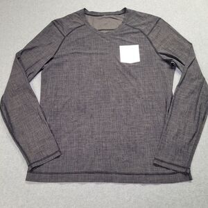 Lululemon Men's Long Sleeve Black Heather Gray White Pocket‎ Shirt Size Medium